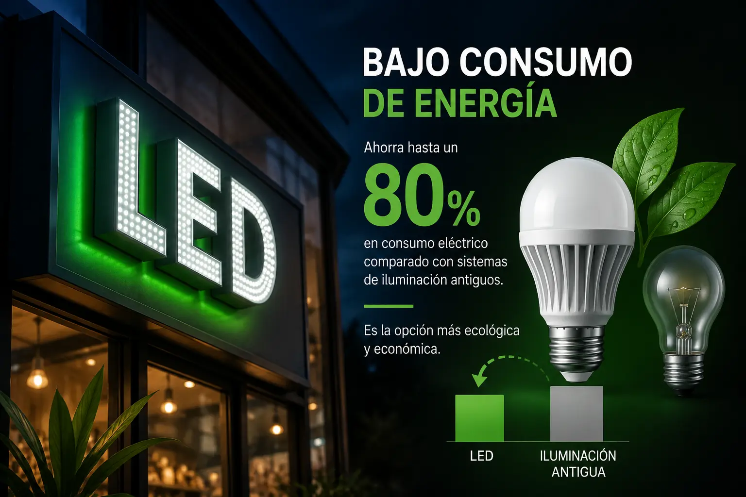 Imagen profesional con rótulos luminosos